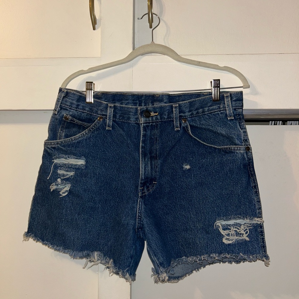 Dickies Blue Jean Shorts Distressed Denim Casual